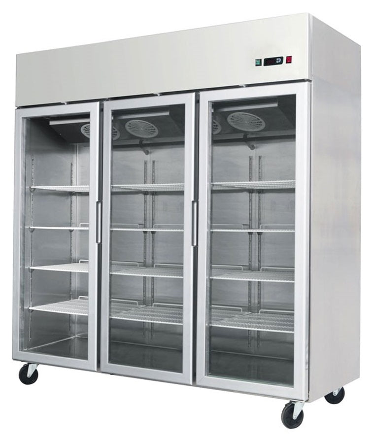 Gray Atosa YCF9403GR Slimline Glass Triple Door Upright Fridge, 1390 Litres - Contact Us For Availability