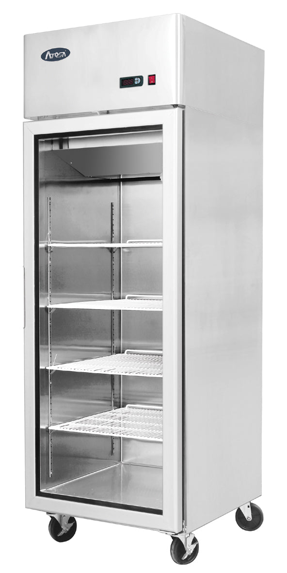 Light Gray Atosa YCF9407GR Slimline Glass Single Door Upright Freezer, 410 Litres - Contact Us For Availability