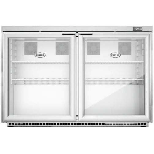 Light Gray Foster HR360G/13-120 Double Glass Door Undercounter Cabinet Display Refrigerator, 360 Litres - In Stock