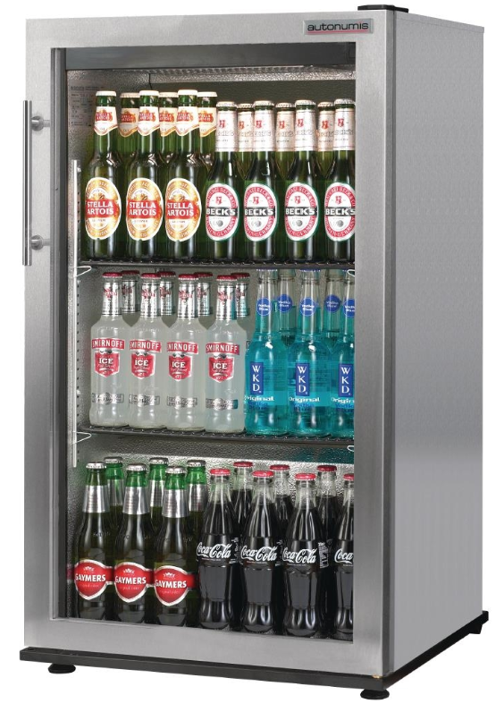 Light Slate Gray Autonumis RNC00008 Popular Single Door Stainless Steel Bottle Cooler, 87 x 330ml Bottles / 144 x 330ml Cans - Contact Us For Availability