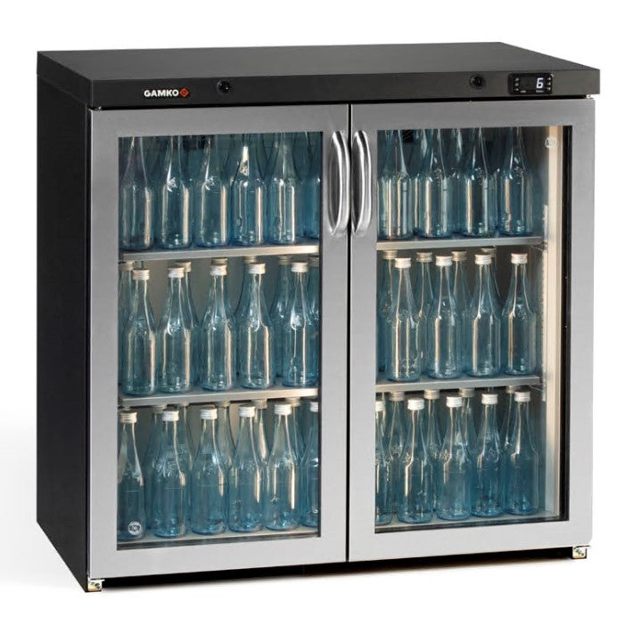 Dark Slate Gray Gamko MG3/250GCS Maxiglass Hinged Stainless Steel Frame Glass Double Door Undercounter Bottle Cooler, 250 Litres - Contact Us For Availability
