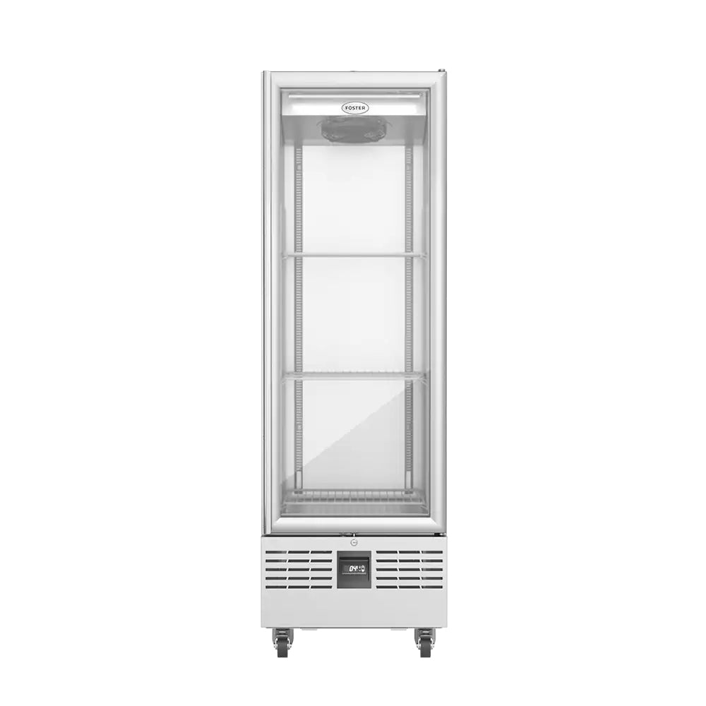 Light Gray Foster FSL400G/11-310 Slimline Single Glass Door Refrigerated Upright Display Cabinet, 400 Litres - In Stock