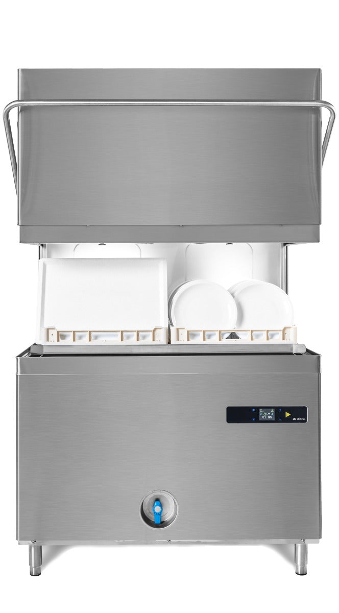 Dark Gray DC OD1400ACPISD Optima Range 500mm Basket Passthrough Commercial Dishwasher with Break Tank, Chemical Pumps, Integral Water Softener & Drain Pump, 18 Plates - Contact Us For Availability