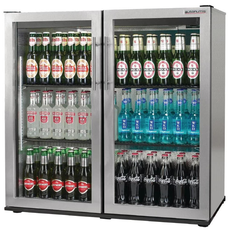 Dark Gray Autonumis RPC00012 Popular A215182 Double Door Stainless Steel Bottle Cooler, 174 x 330ml Bottles / 288 x 330ml Cans - Contact Us For Availability