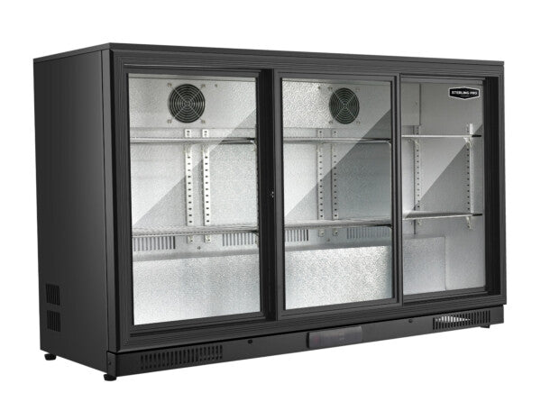 Dark Slate Gray Sterling Pro Green SP3HC-LOW-BS Sliding Triple Door Low Height Bottle Cooler, 274 x 330ml Bottles - Contact Us For Availability