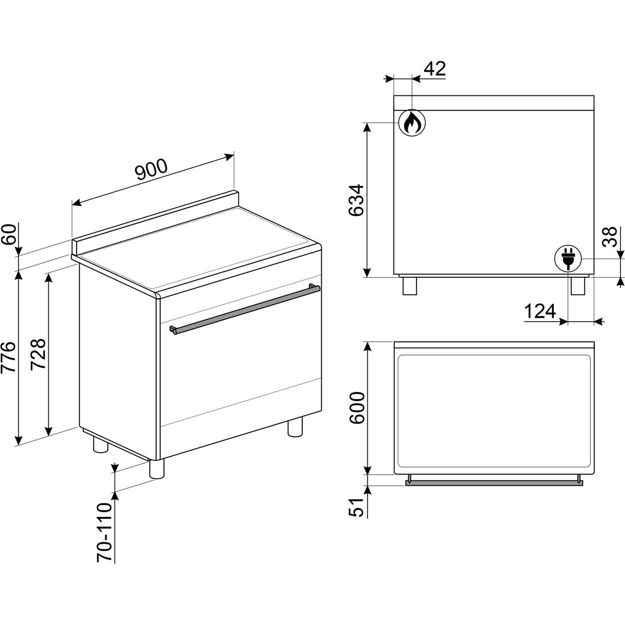 Light Gray SMEG Concert Range Cooker, 900 mm