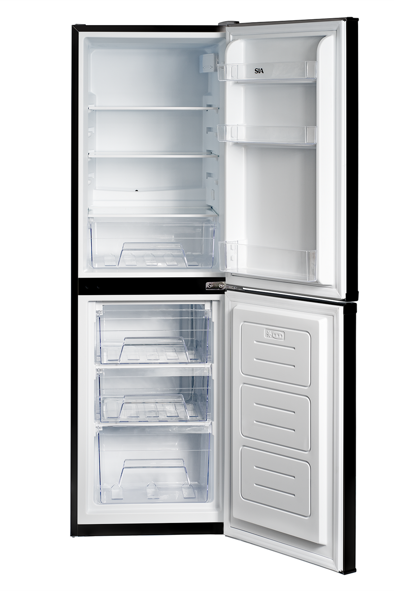 Light Gray SIA Black Freestanding 149L Combi Fridge Freezer