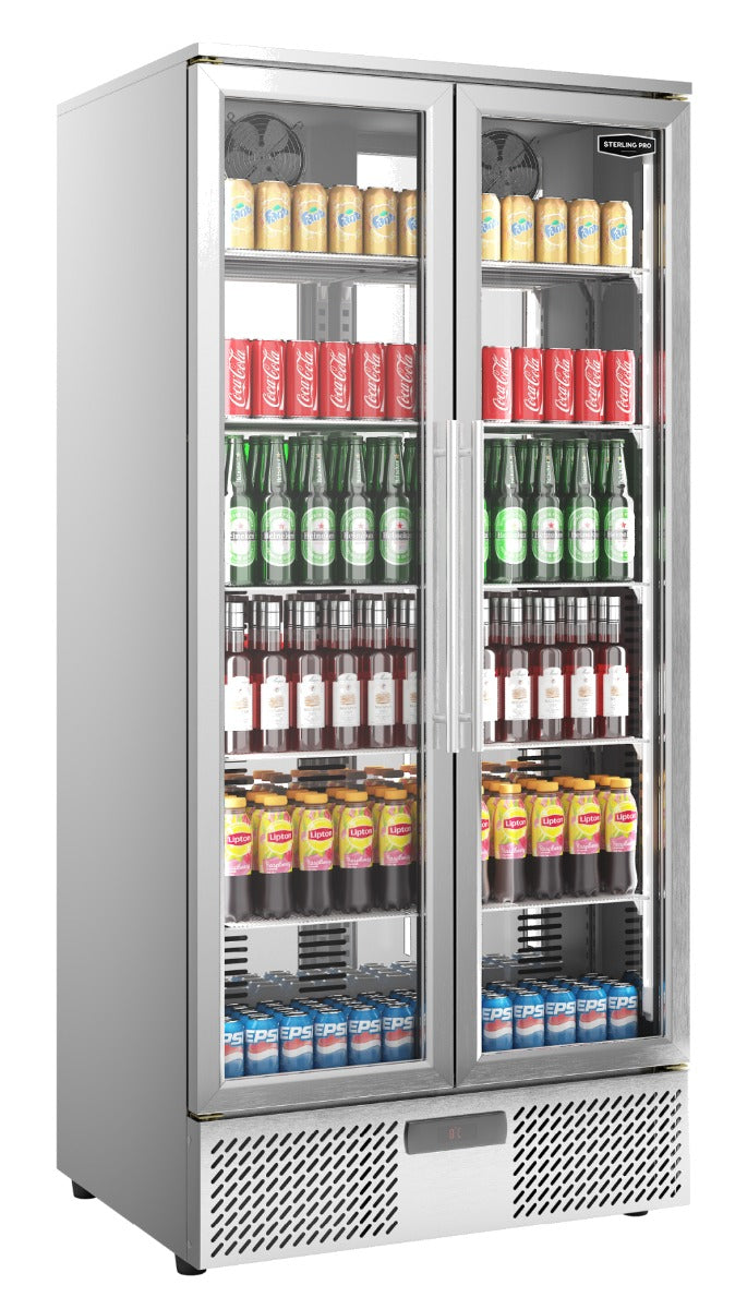 Gray Sterling Pro GRADED Green SP220-STS Double Door Stainless Steel Upright Bottle Cooler, 458 Litres - Out Of Stock