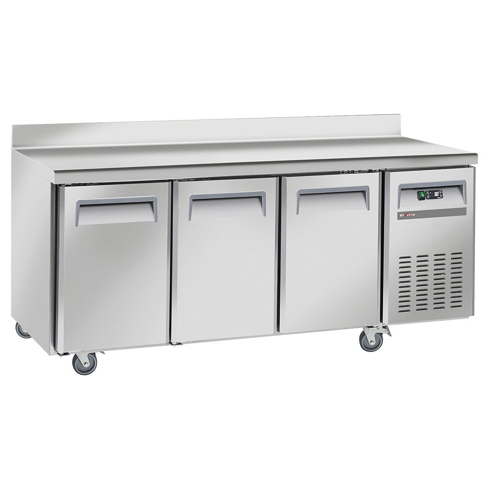 Light Gray Diverso WR-GTN3-3ND Cooling table, ventilated, 3 doors GN 1/1, with backsplash - Contact Us For Availability