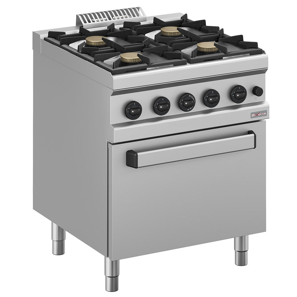 Dark Gray Diverso WR-G4BF-F1 Gas range 4 burners, with oven GN 2/1 - Contact Us For Availability