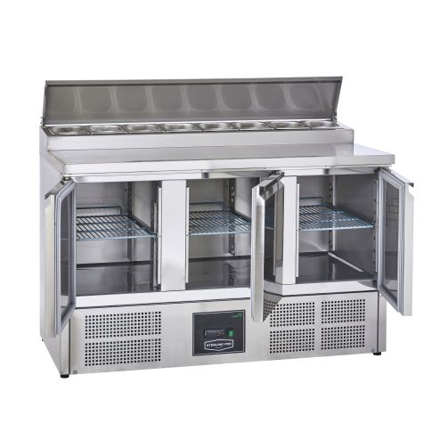 Gray Sterling Pro Cobus SPU300PZ 3 Door Preparation Counter 8 x GN1/6, 392 Litres - In Stock