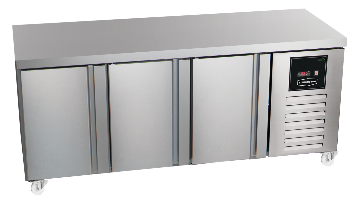 Gray Sterling Pro Green SPI-6-200-30-NS Stainless Steel 3 Door Fridge Counter, 600mm Deep - In Stock