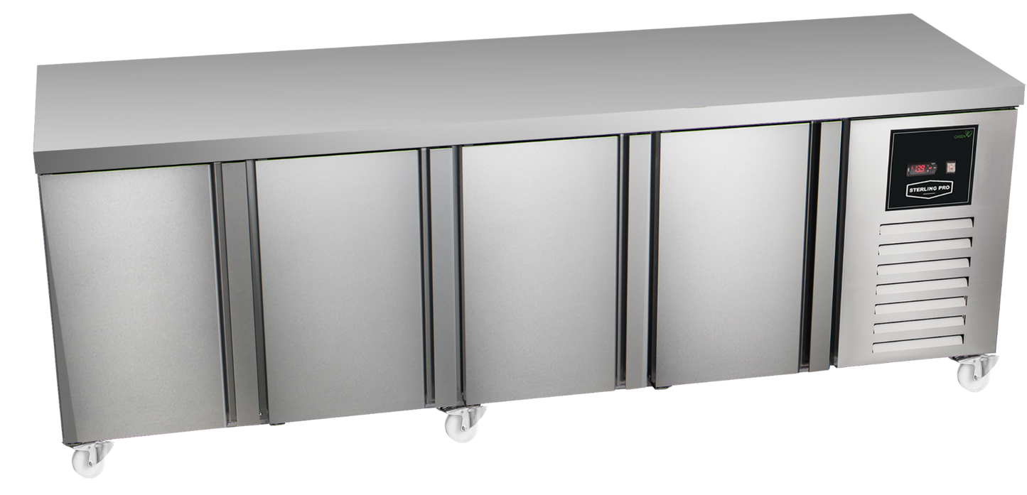 Gray Sterling Pro Green SPI-6-250-40-NS Stainless Steel 4 Door Fridge Counter, 600mm Deep - Low Stock