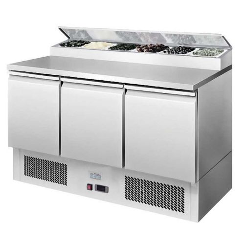 Light Gray Ice-A-Cool ICE3869GR 3 Door Refrigerated Saladette Preparation Counter, 380 Litres - Contact Us For Availability