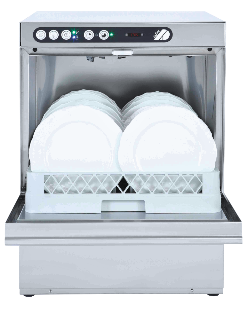 Light Gray Adler AD50-DP 500mm Basket Dishwasher with Drain Pump & Chemical Pump, 18 Plates (13 Amp Plug) - In Stock