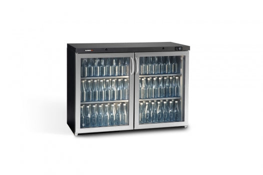 Dark Slate Gray Gamko MG3/275GCS Maxiglass Hinged Stainless Steel Frame Glass Double Door Undercounter Bottle Cooler, 275 Litres - Contact Us For Availability