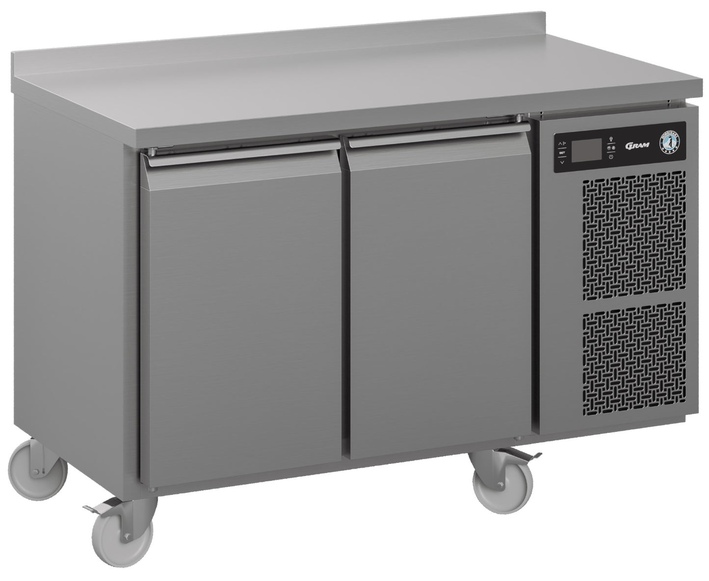 Light Slate Gray Hoshizaki Premier K 2 A5 DL DR C U 2 Door Stainless Steel Refrigerated Counter with Splashback, 301 Litres - Contact Us For Availability
