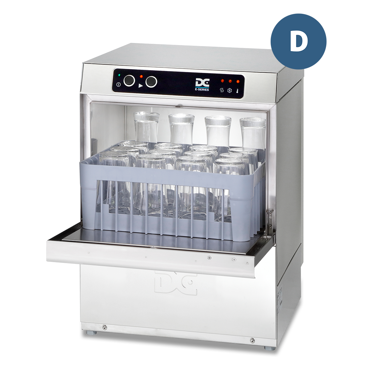 Light Gray DC EG40D Economy Range 400mm Basket Frontloading Commercial Glasswasher with Drain Pump, 16 Pint Capacity - Contact Us For Availability