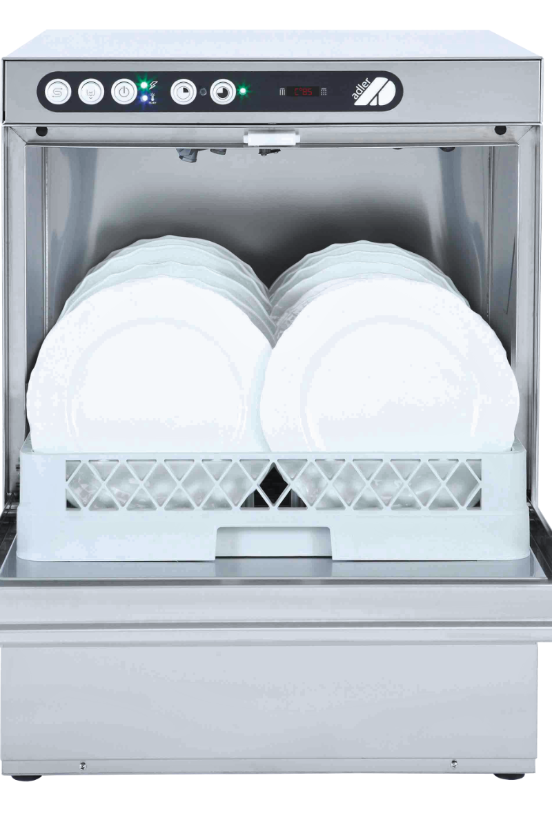 Light Gray Adler GRADED AD50-DPSO 500mm Basket Dishwasher with Chemical Pump, Drain Pump & Water Softener, 18 Plates (13 Amp Plug) - Out Of Stock