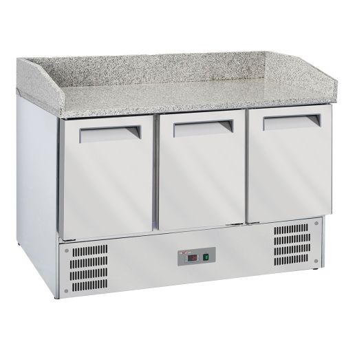 Light Gray Diverso WR-SRZ6-M3 Refrigerated pizza table 3 doors GN1/1, Granite countertop - Contact Us For Availability