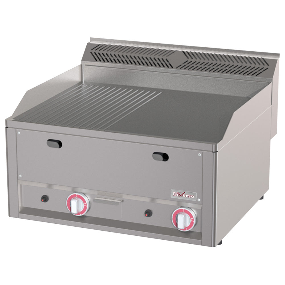 Dark Gray Diverso WR-GPMD-25 Double gas griddle, 1/2 smooth 1/2 grooved -Top- - Contact Us For Availability