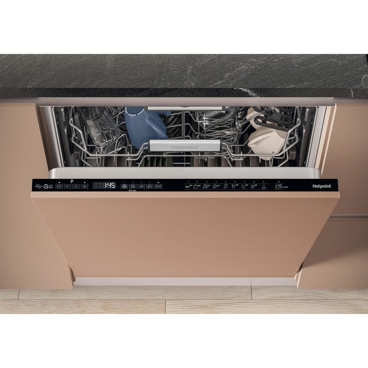 Rosy Brown Hotpoint Maxi Space Integrated Dishwasher - C-Rated Black control panel