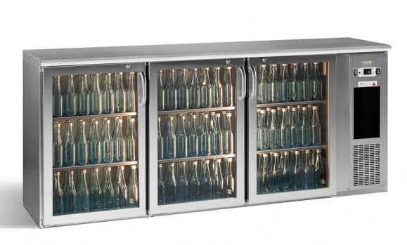 Dim Gray Gamko E3/222GMUCS84 Glass Triple Door Stainless Steel Undercounter Bottle Cooler, 531 x 33 Centiliters - Contact Us For Availability