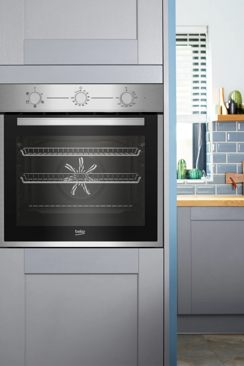 Dark Gray Beko 60cm Built-In Stainless Steel Single Fan Oven