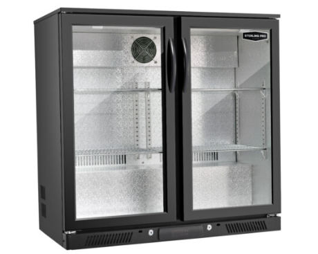 Light Slate Gray Sterling Pro SP2HC-LOW-BH Hinged Double Door Low Height Bottle Cooler, 180 x 330ml Bottles - In Stock