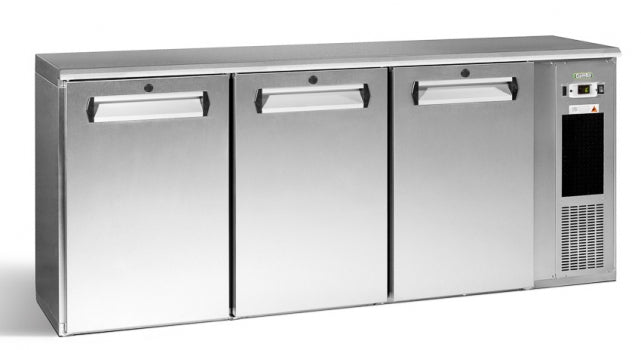 Light Gray Gamko E3/222MUCS84 Solid Triple Door Stainless Steel Undercounter Bottle Cooler, 531 x 33 Centiliters - Contact Us For Availability