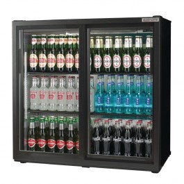 Dark Slate Gray Autonumis RPC10001 Popular Sliding Double Door Black Bottle Cooler, 174 x 330ml Bottles / 144 x 330ml Cans - Contact Us For Availability