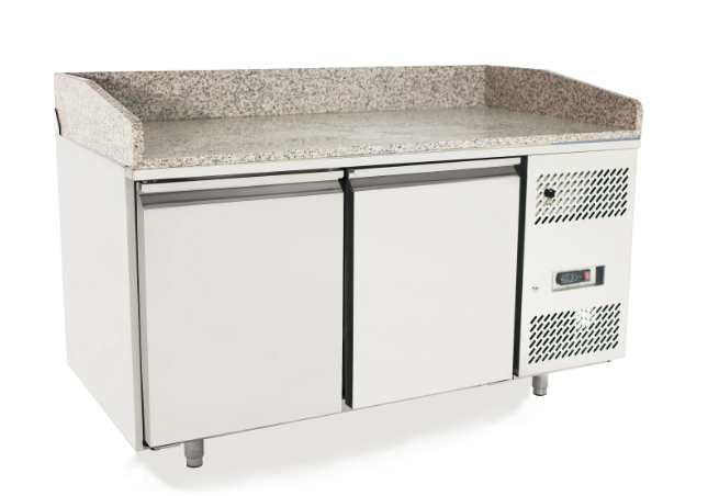 Light Gray Atosa EPF3495GR + VRX1500/330 2 Door Granite Top Pizza Preparation Counter Fridge with VRX Unit & GN Pans, 250 Litres - Contact Us For Availability