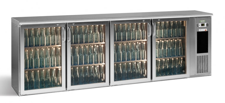 Dim Gray Gamko E3/2222GMUCS84 Glass Four Door Stainless Steel Undercounter Bottle Cooler, 722 x 33 Centiliters - Contact Us For Availability