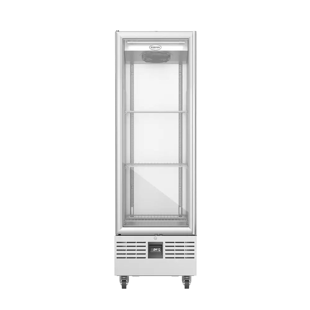 Light Gray Foster FSL400G/11-307 Slimline Single Glass Door Refrigerated Upright Display Cabinet, 400 Litres - In Stock