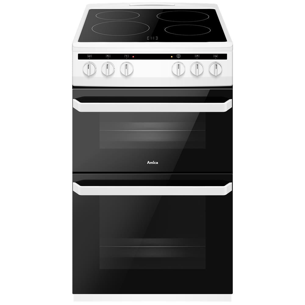 Lavender AFC5100WH Amica 50cm freestanding electric twin cavity with ceramic hob
