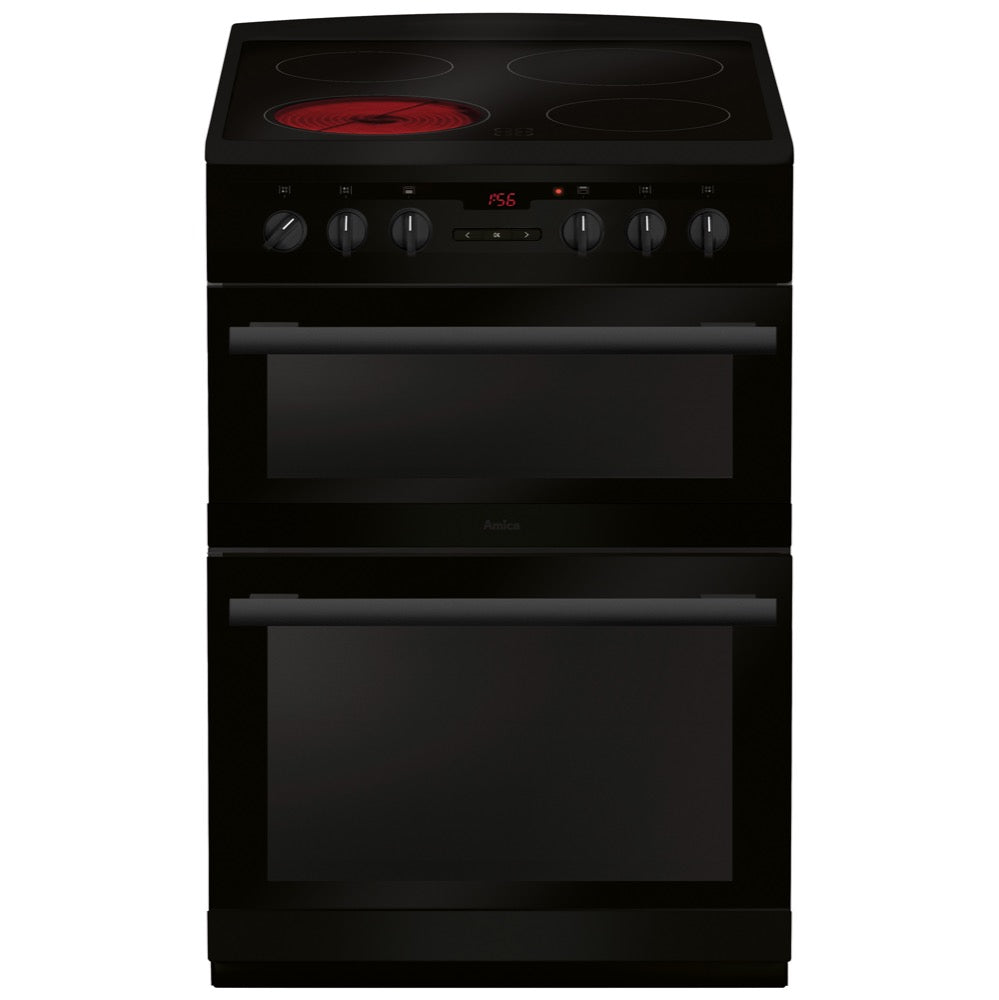 Black AFC6550BL Amica 60cm freestanding electric double oven with ceramic hob
