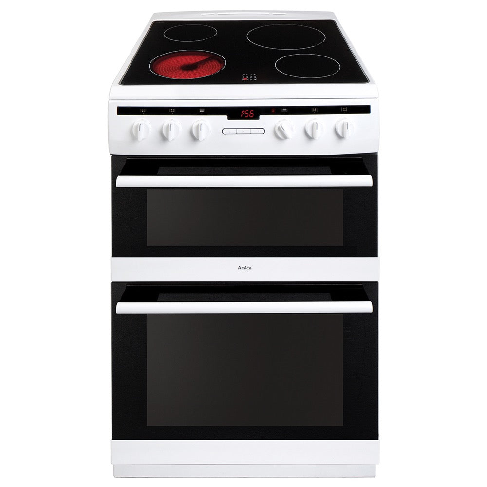 Black AFC6550WH Amica 60cm freestanding electric double oven with ceramic hob