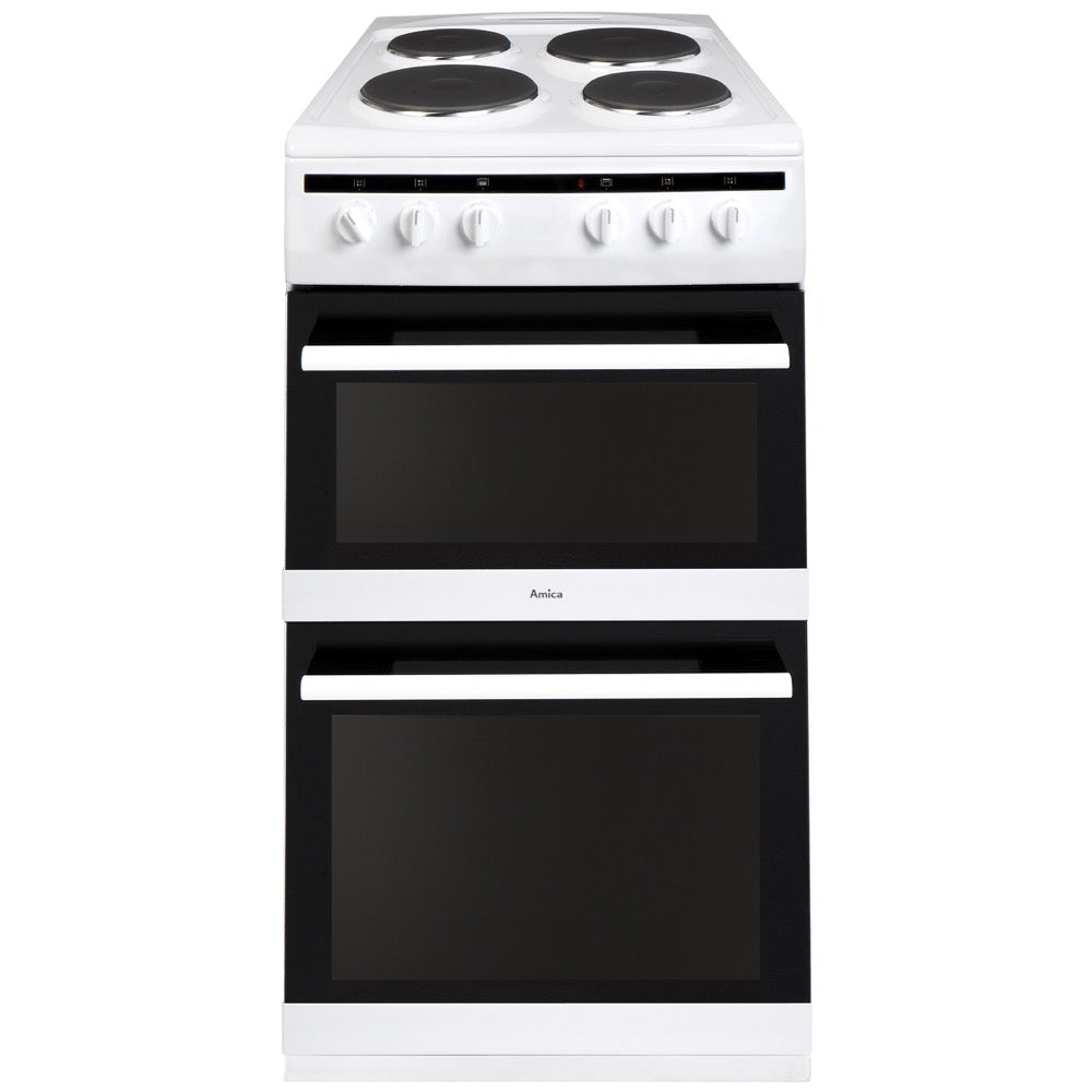 Black AFS5500WH Amica 50cm freestanding electric double oven with electric hob