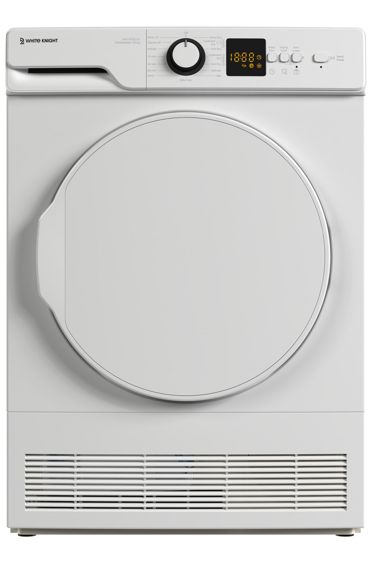 White tumble dryer on a white background