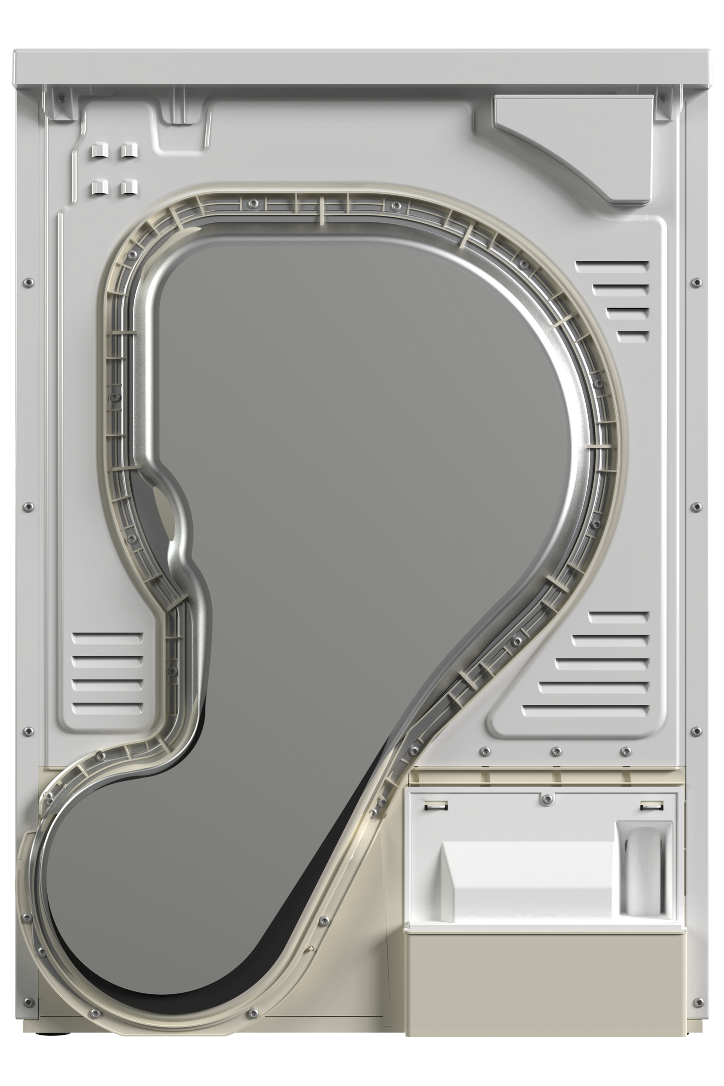 Washing machine drum with internal components on a white background