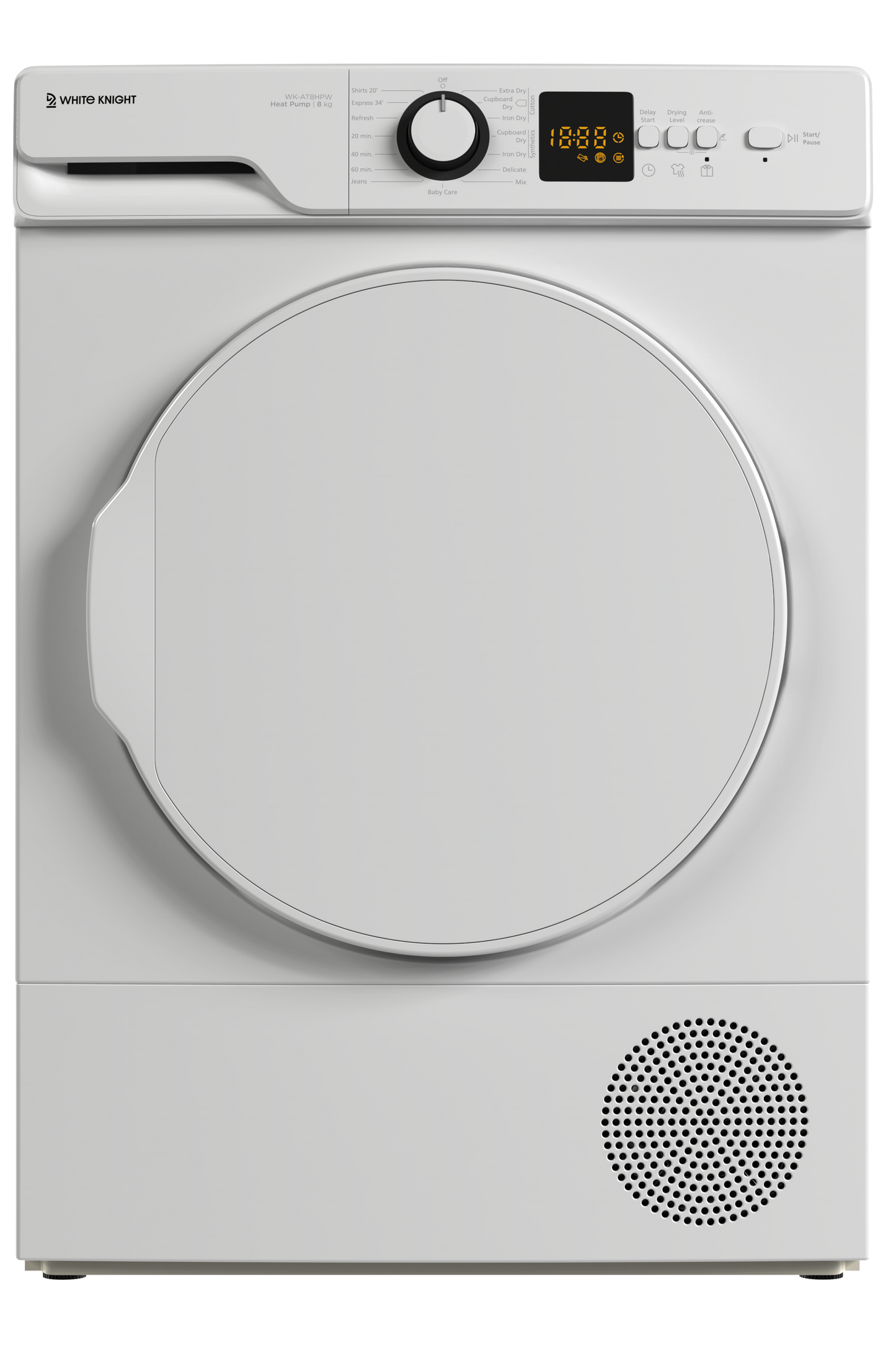 White tumble dryer on a white background