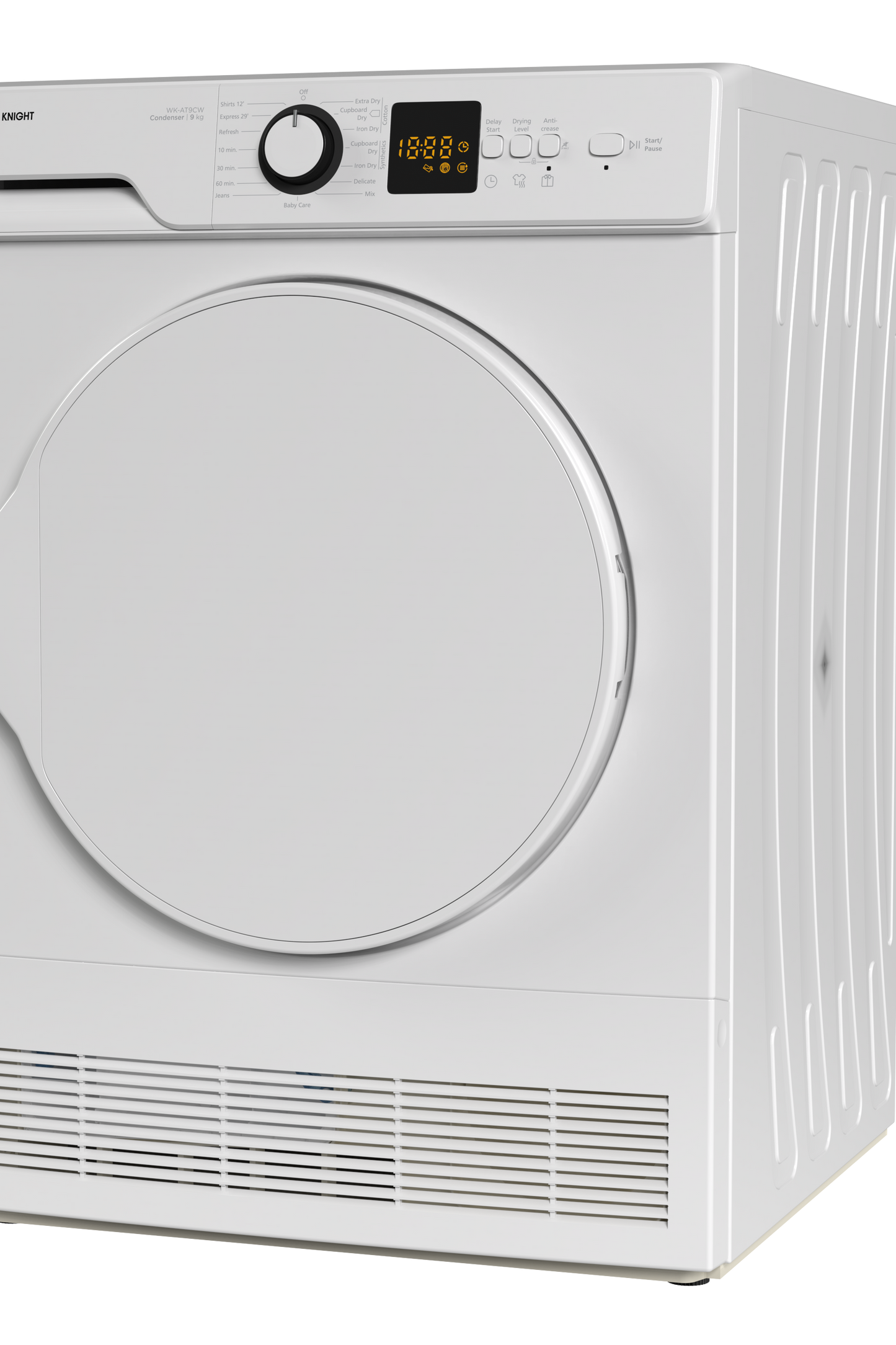 White tumble dryer on a white background