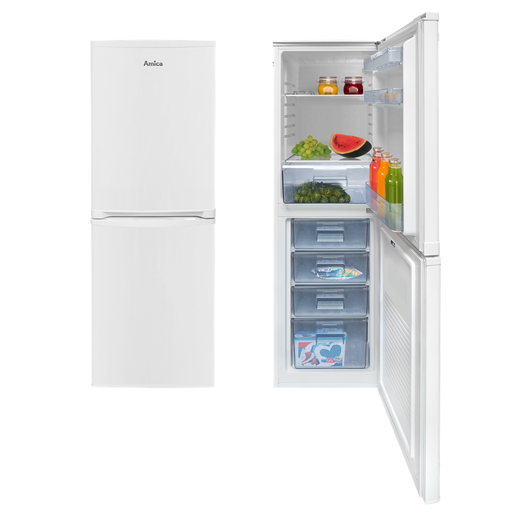 Light Gray AMICA FK1984 50cm freestanding 50/50 fridge freezer, white