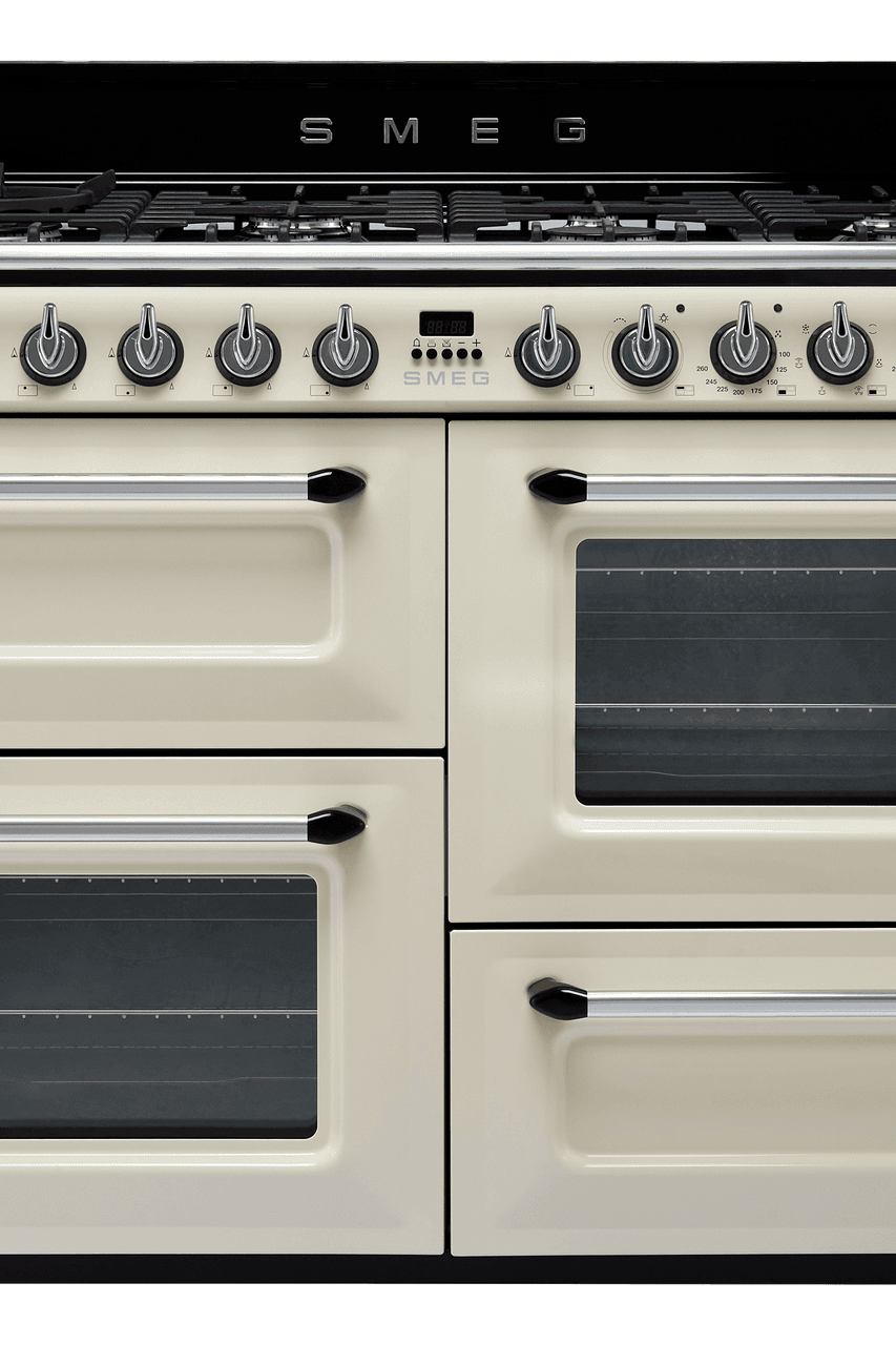 Black SMEG Victoria Cooker, Dual Fuel, Traditional, Three Cavity, Gas Hob 1000 mm