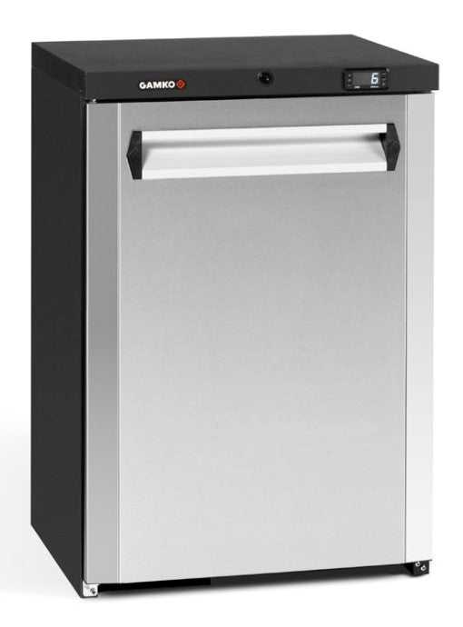 Light Gray Gamko MG3/150LCS Maxiglass Left Hand Hinged Stainless Steel Front Single Door Undercounter Bottle Cooler, 150 Litres - Contact Us For Availability