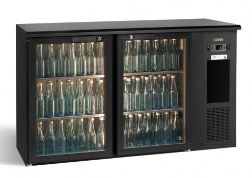 Dark Slate Gray Gamko E3/22GMU84 Glass Double Door Black Undercounter Bottle Cooler, 344 x 33 Centiliters Bottles - Contact Us For Availability