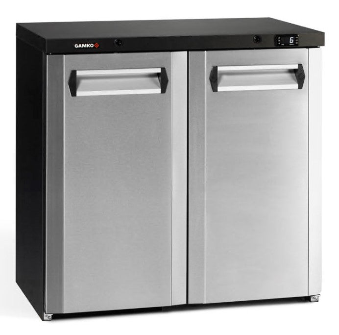 Gray Gamko MG3/250CS Maxiglass Hinged Stainless Steel Front Double Door Undercounter Bottle Cooler, 250 Litres - Contact Us For Availability