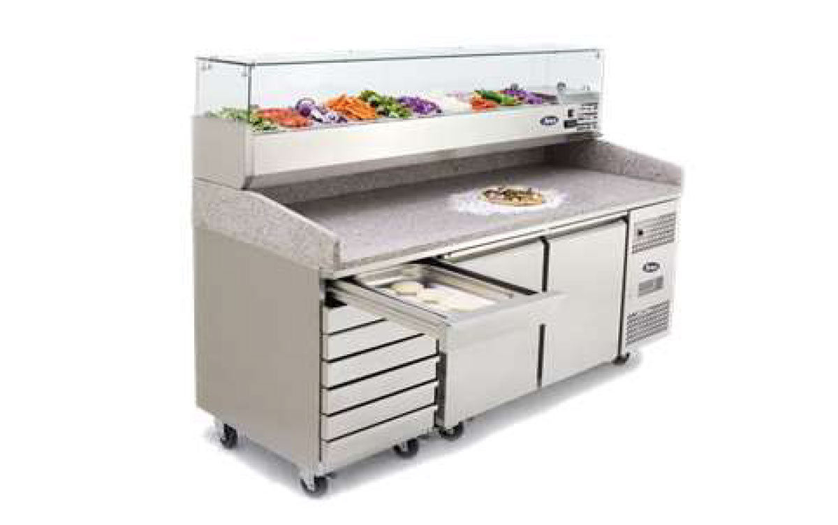 Gray Atosa EPF3480GR + VRX2000/330 Two Door + 7 Drawer Salad Preparation Counter with VRX Unit & GN Pans, 250 Litres - Contact Us For Availability