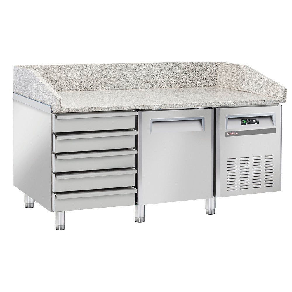 Light Gray Diverso WR-PZ15-51 Refrigerated pizza table, 1 door EN 600x400, 5 neutral drawers EN 600x400 - Contact Us For Availability