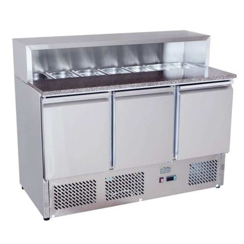 Gray Ice-A-Cool ICE3858GR 3 Door Refrigerated Marble-Top Saladette Preparation Counter, 380 Litres - Contact Us For Availability